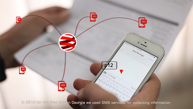 Image shows a person utilizing SMS services to collect information.